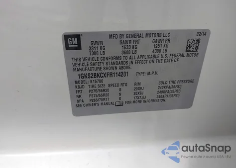 2015 GMC Yukon Slt из США, поврежденный, VIN 1GKS2BKCXFR114201